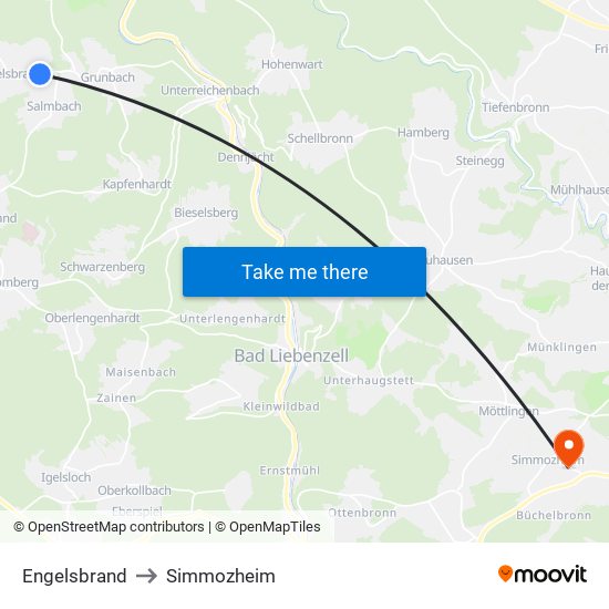 Engelsbrand to Simmozheim map