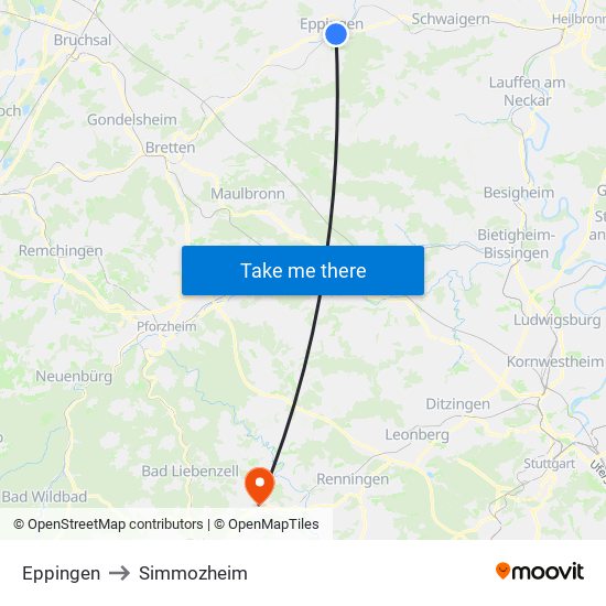 Eppingen to Simmozheim map