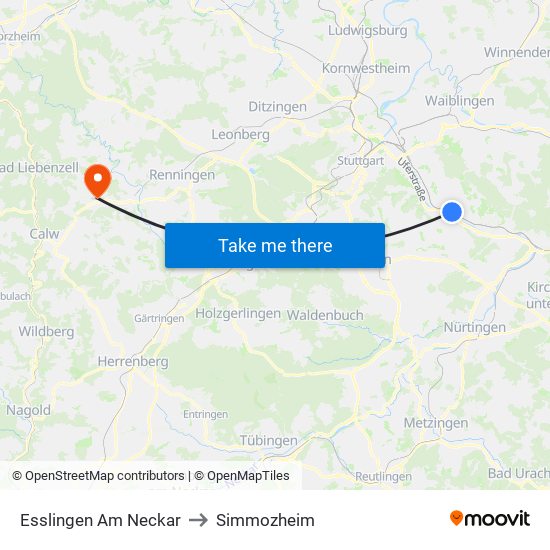 Esslingen Am Neckar to Simmozheim map