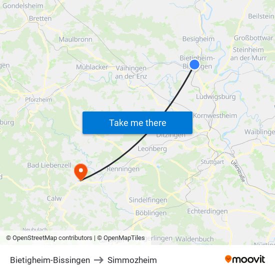 Bietigheim-Bissingen to Simmozheim map