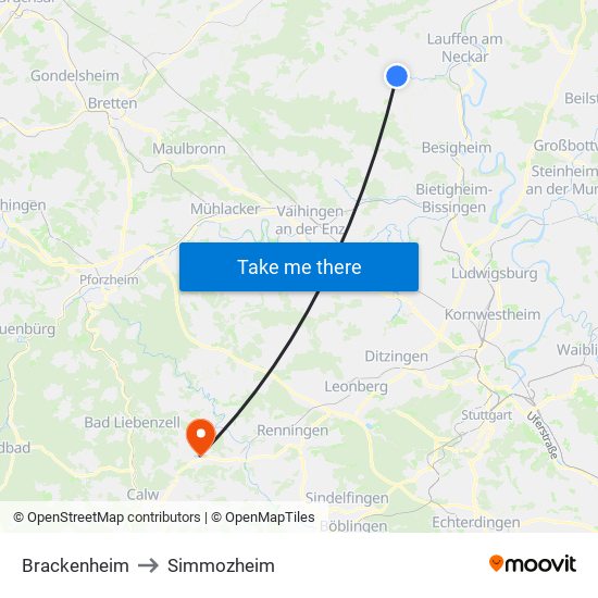 Brackenheim to Simmozheim map