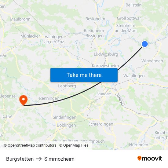 Burgstetten to Simmozheim map