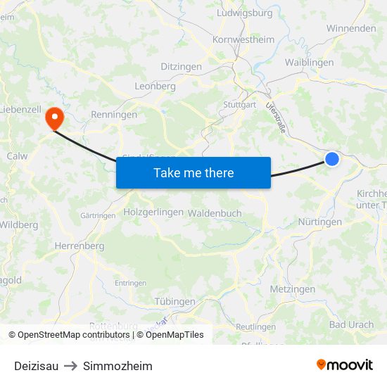 Deizisau to Simmozheim map