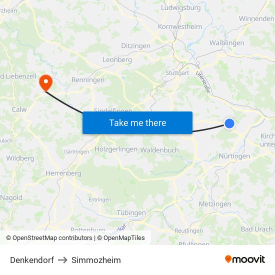 Denkendorf to Simmozheim map