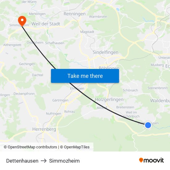 Dettenhausen to Simmozheim map