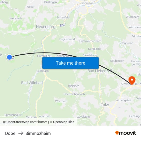 Dobel to Simmozheim map