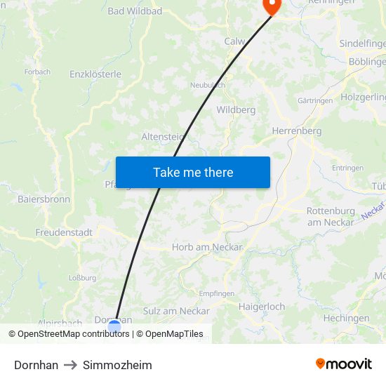 Dornhan to Simmozheim map