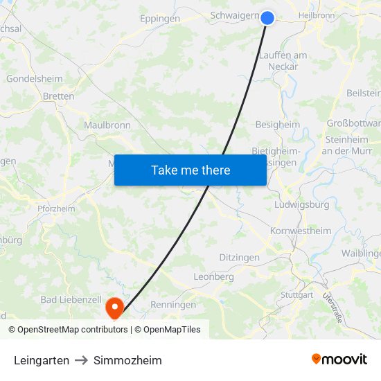 Leingarten to Simmozheim map