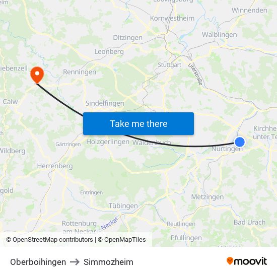 Oberboihingen to Simmozheim map