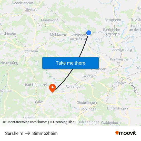 Sersheim to Simmozheim map