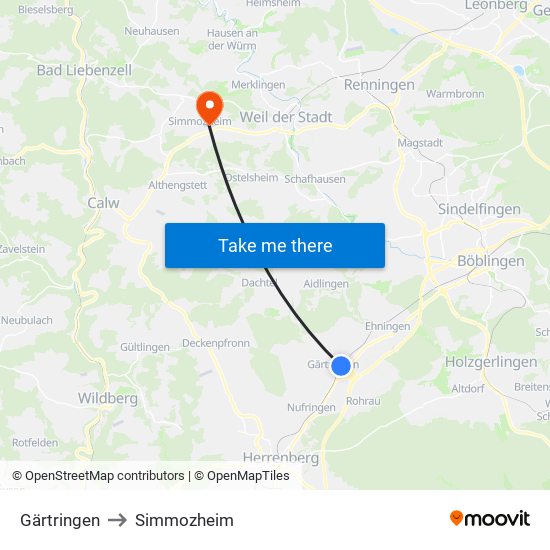 Gärtringen to Simmozheim map