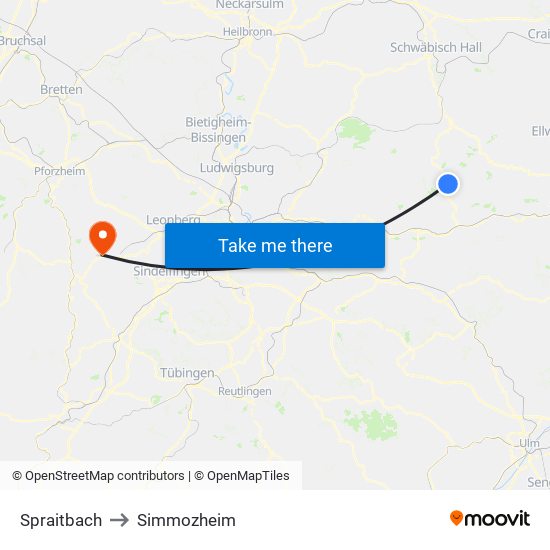 Spraitbach to Simmozheim map