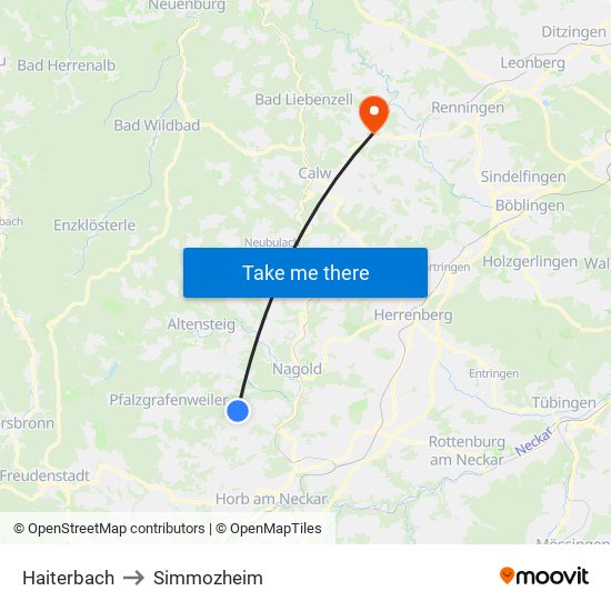 Haiterbach to Simmozheim map