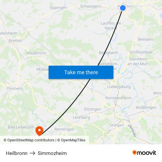 Heilbronn to Simmozheim map