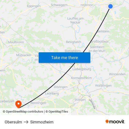 Obersulm to Simmozheim map