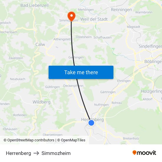 Herrenberg to Simmozheim map