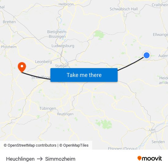 Heuchlingen to Simmozheim map