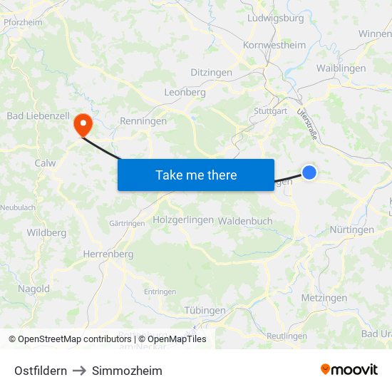 Ostfildern to Simmozheim map
