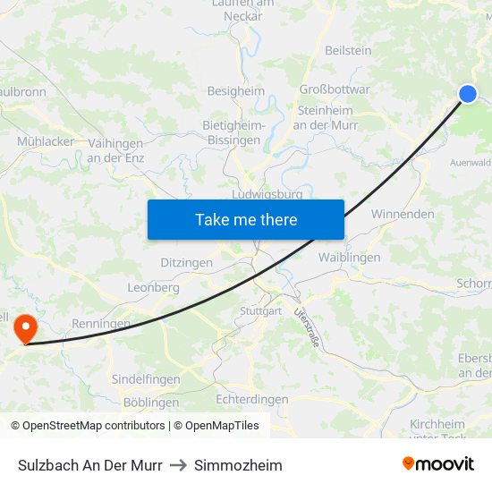 Sulzbach An Der Murr to Simmozheim map