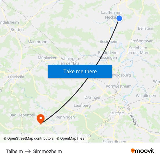 Talheim to Simmozheim map