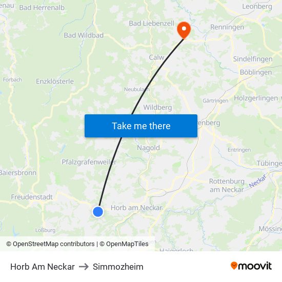 Horb Am Neckar to Simmozheim map