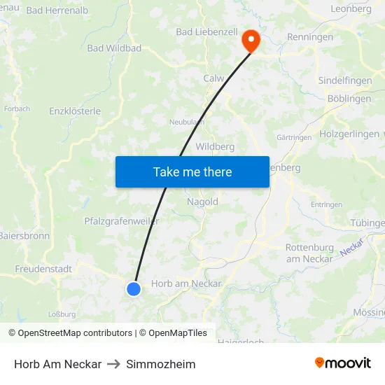 Horb Am Neckar to Simmozheim map