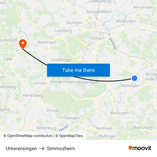 Unterensingen to Simmozheim map