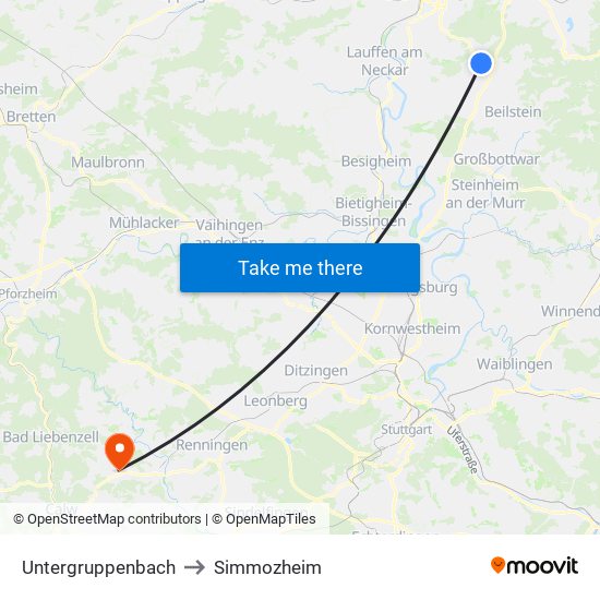 Untergruppenbach to Simmozheim map