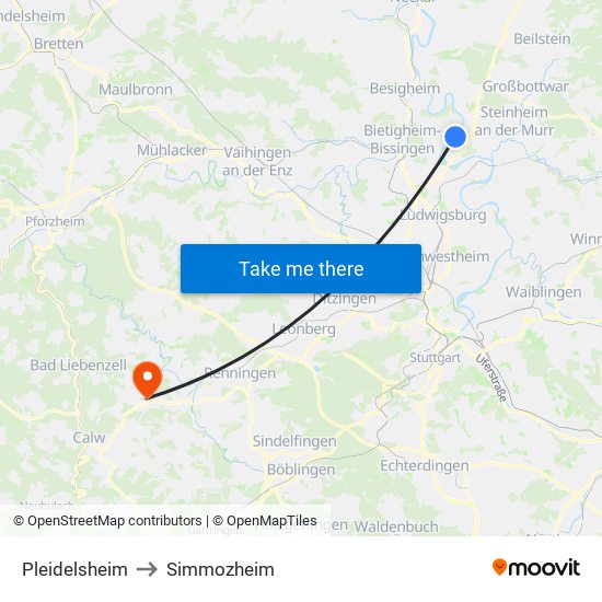 Pleidelsheim to Simmozheim map