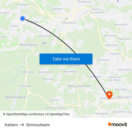 Keltern to Simmozheim map