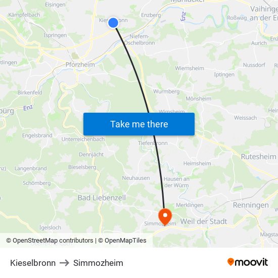 Kieselbronn to Simmozheim map