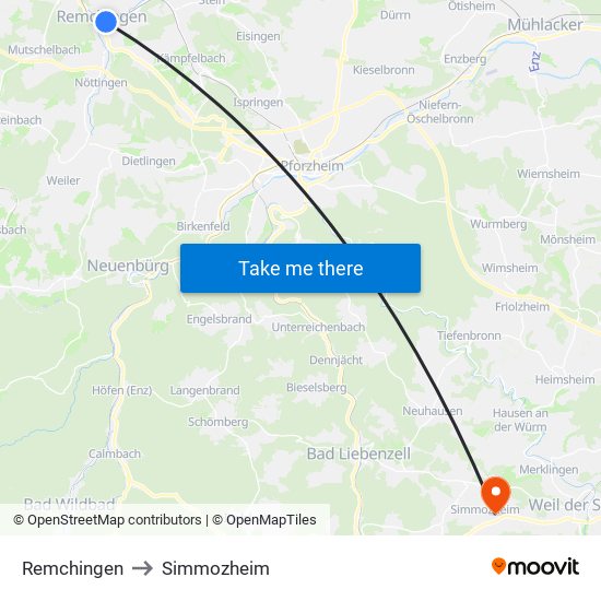 Remchingen to Simmozheim map