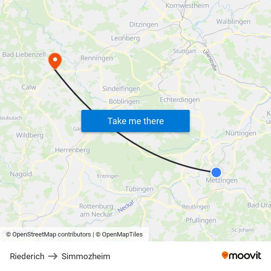 Riederich to Simmozheim map