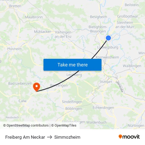 Freiberg Am Neckar to Simmozheim map