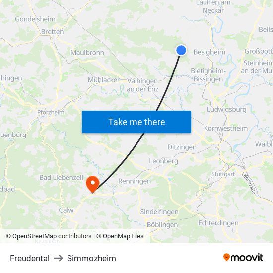 Freudental to Simmozheim map