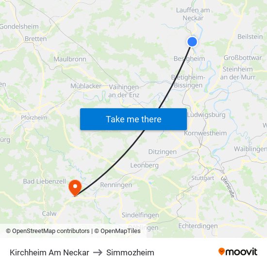 Kirchheim Am Neckar to Simmozheim map