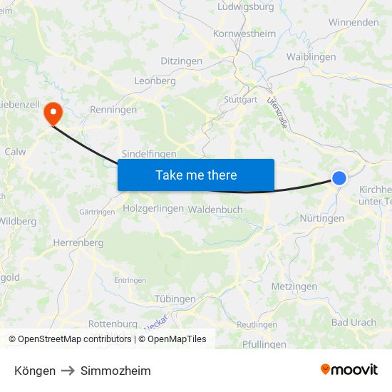 Köngen to Simmozheim map