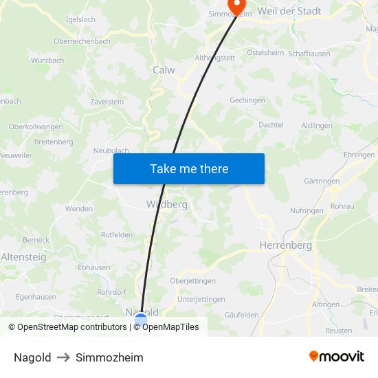 Nagold to Simmozheim map