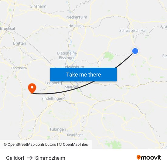 Gaildorf to Simmozheim map