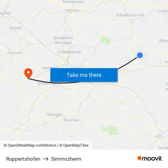 Ruppertshofen to Simmozheim map