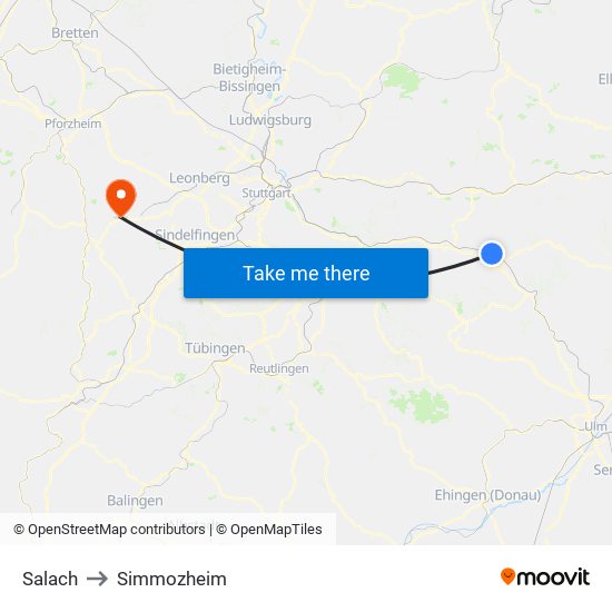 Salach to Simmozheim map