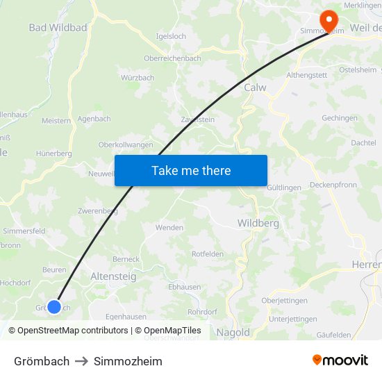 Grömbach to Simmozheim map