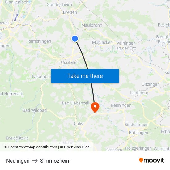 Neulingen to Simmozheim map