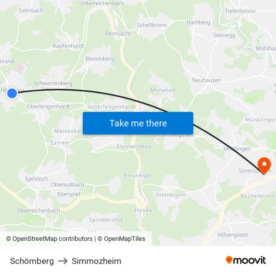 Schömberg to Simmozheim map