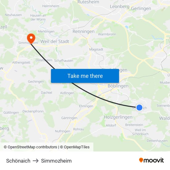 Schönaich to Simmozheim map