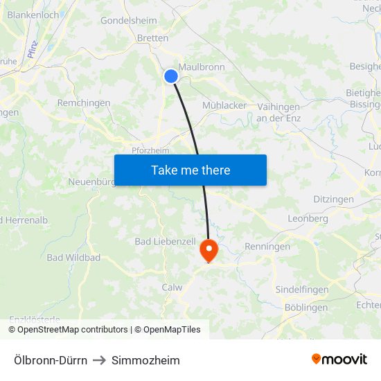 Ölbronn-Dürrn to Simmozheim map