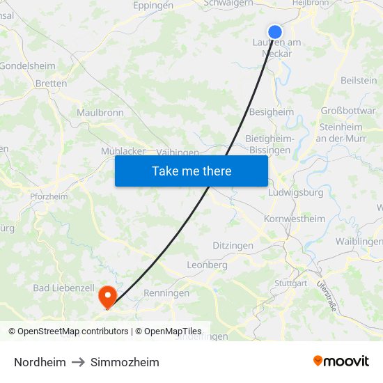 Nordheim to Simmozheim map