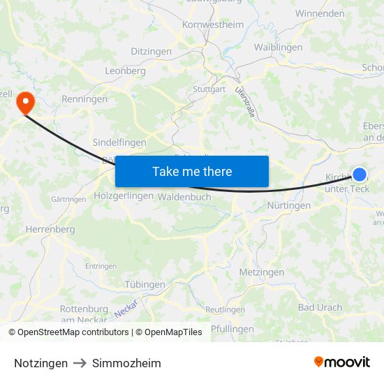 Notzingen to Simmozheim map