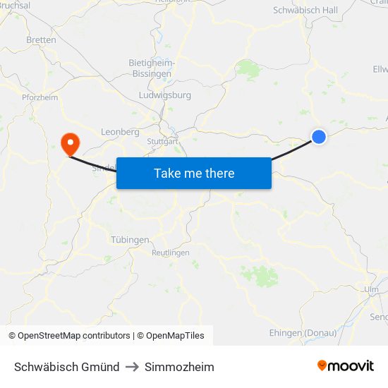 Schwäbisch Gmünd to Simmozheim map