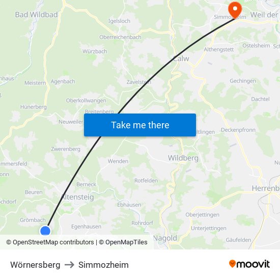 Wörnersberg to Simmozheim map